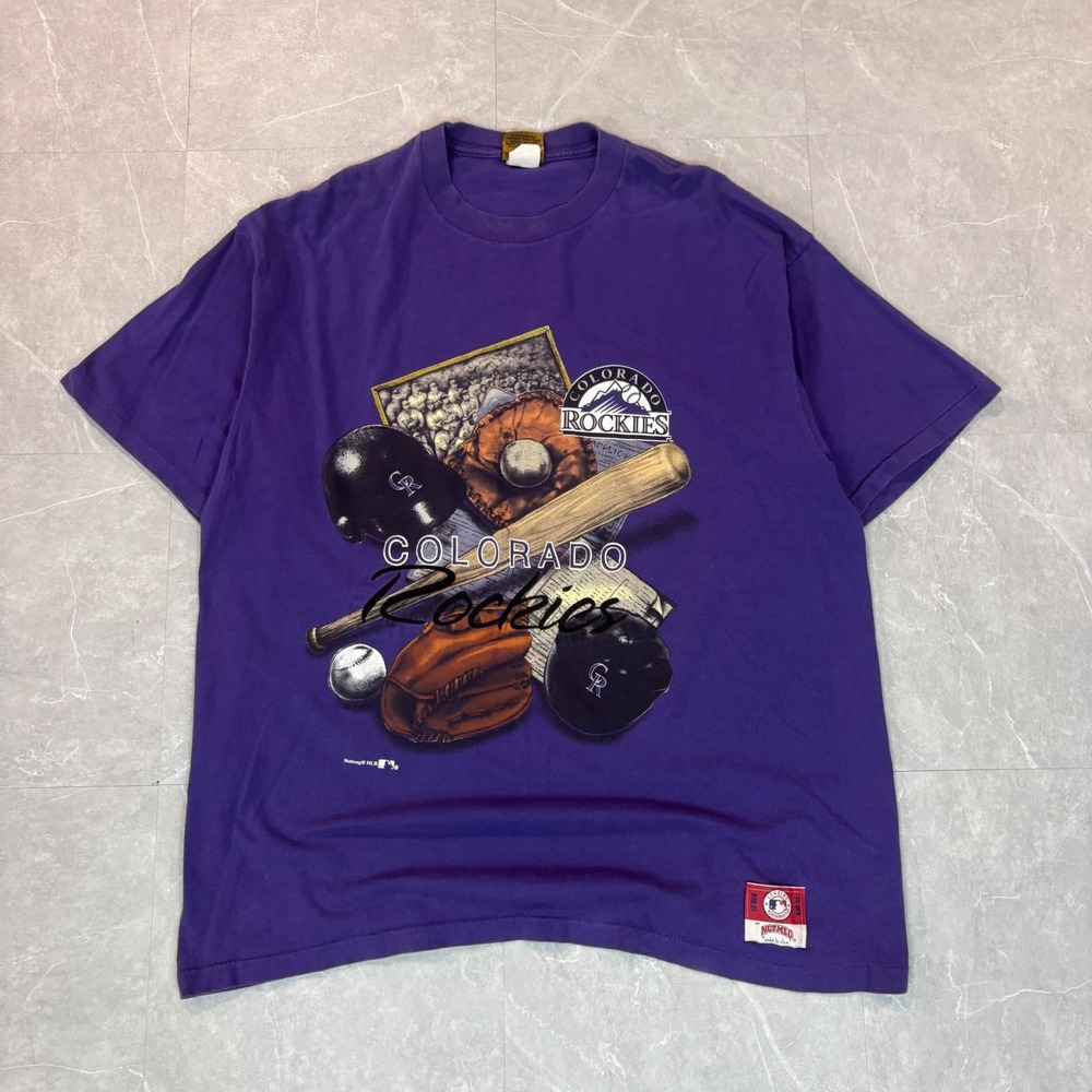 Vintage Colorado Rockies Nutmeg Mills T Shirt Purple XL MLB Single Stitch USA